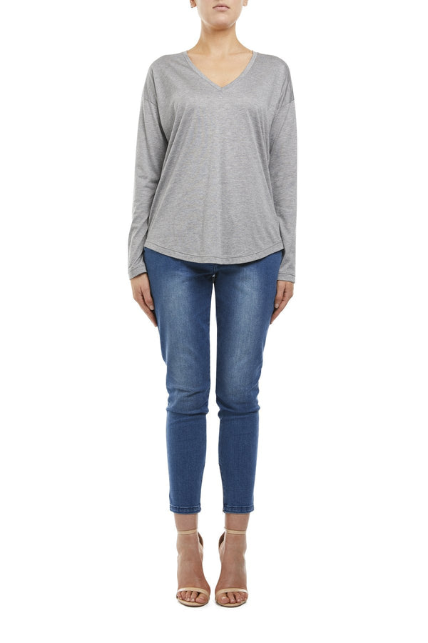 Basic 3/4 sleeve V neck  - Grey Marle