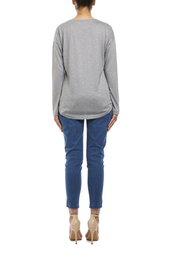 Basic 3/4 sleeve V neck - Grey Marle-Cable Melbourne-2