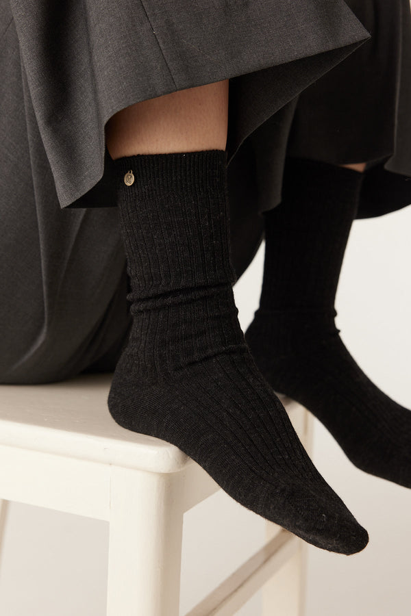 Merino Wool Ribbed Sock - Charcoal