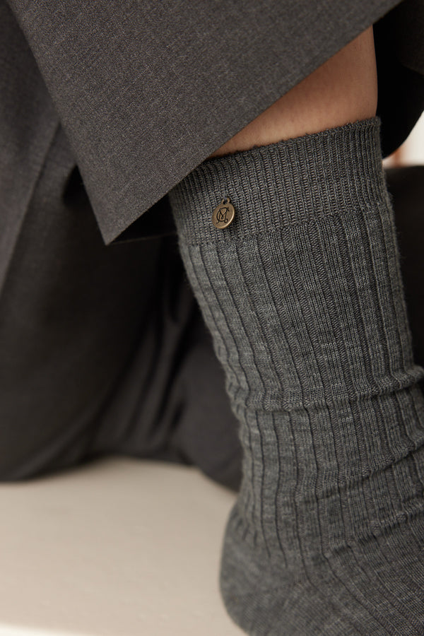 Merino Wool Ribbed Sock - Mid Grey