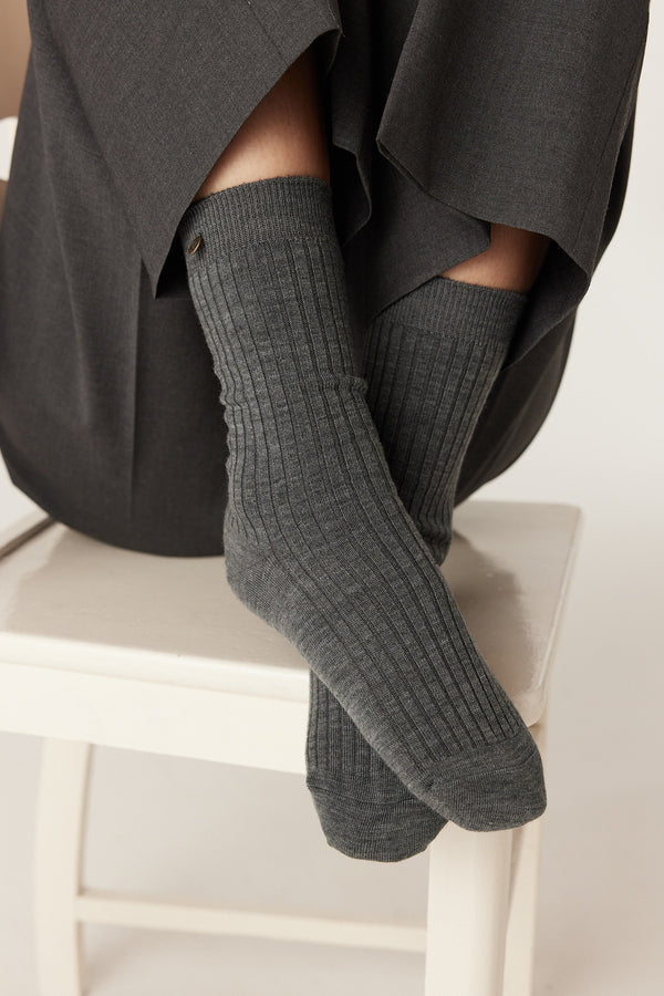 Merino Wool Ribbed Sock - Mid Grey