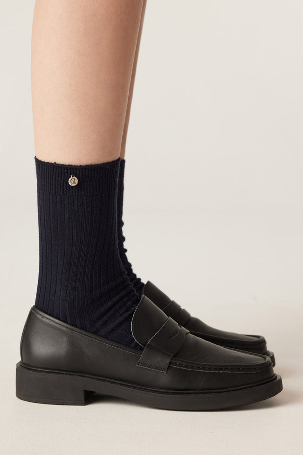 Merino Wool Ribbed Sock - Navy