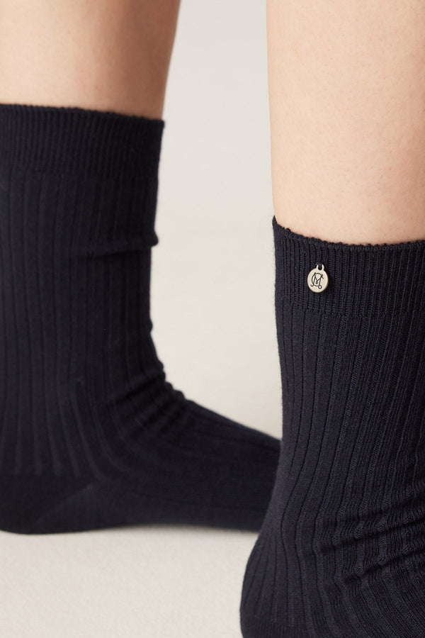 Merino Wool Ribbed Sock - Navy