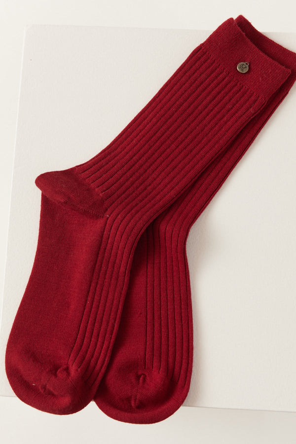 Merino Wool Ribbed Sock - Red