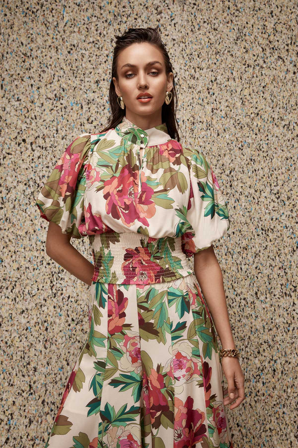 Fleur Puff Sleeve Blouse - Pink Floral
