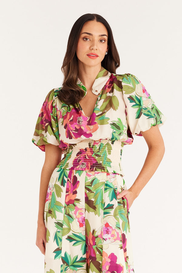 Fleur Puff Sleeve Blouse - Pink Floral