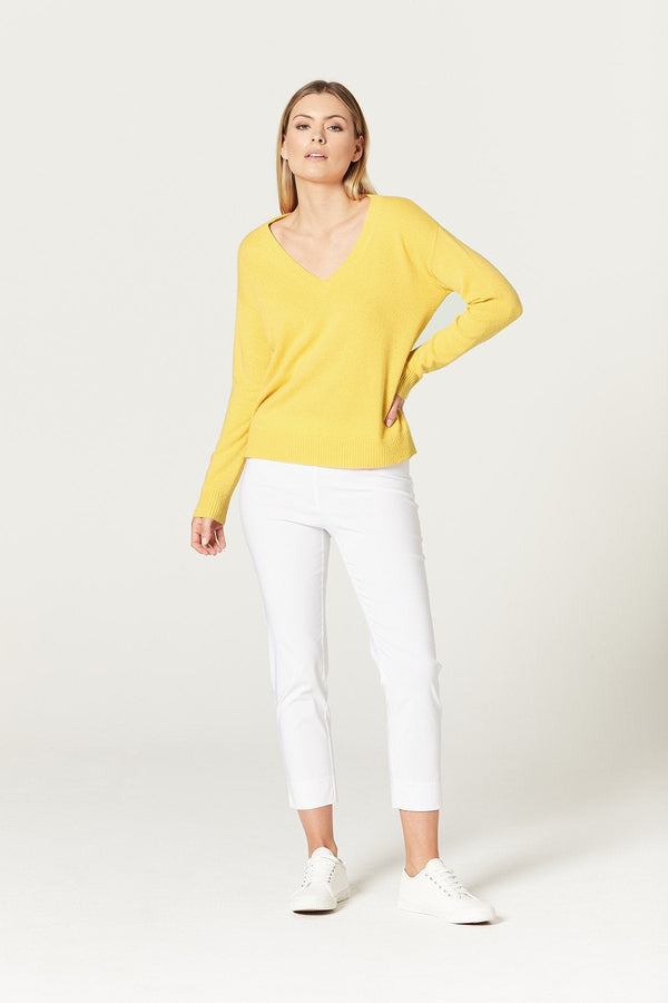Pure Cashmere V Neck Sweater Yellow-Cable Melbourne-1