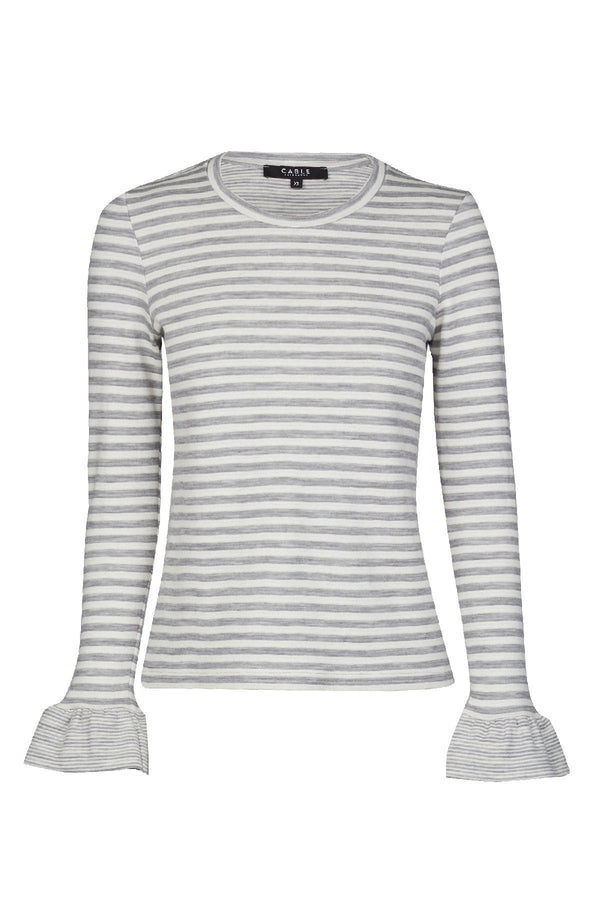 Stripe Frill Top  - Grey Marle