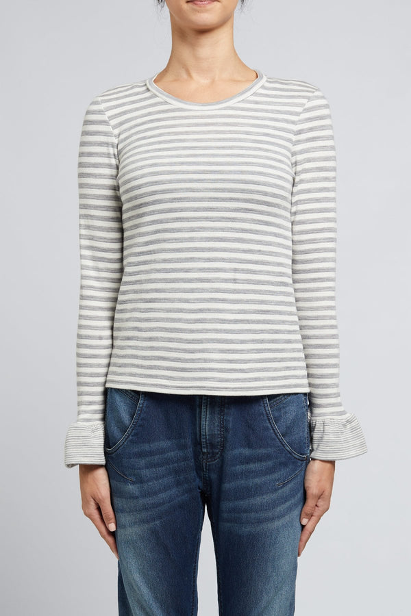 Stripe Frill Top - Grey Marle-Cable Melbourne-2